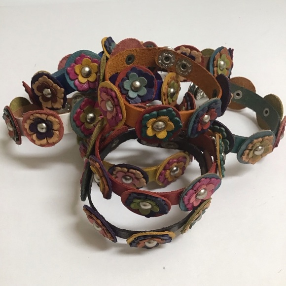 NEW 100% Leather Daisy Flower Bracelet Handmade Mexico Boho 2-Snap Festival*NOTE - Picture 5 of 12